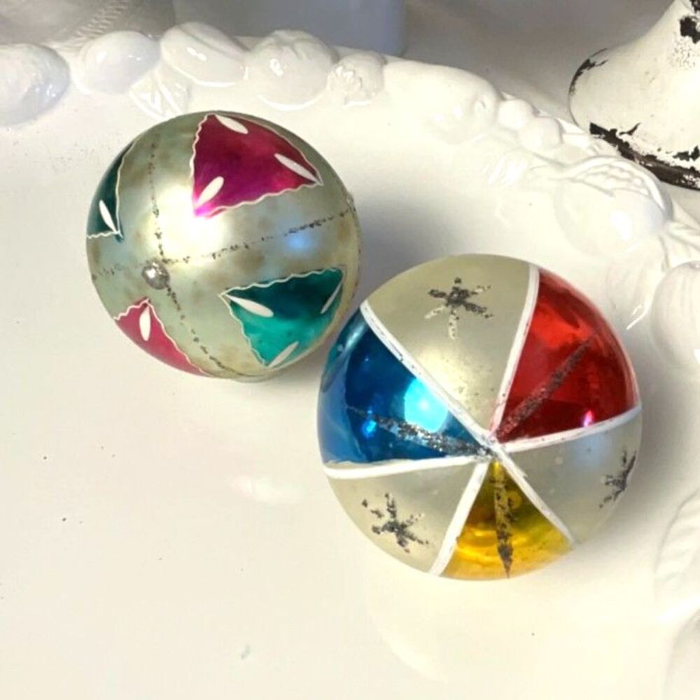 2 vintage Striped Christmas balls; made in Poland colorful stripes - Picture 3 of 8